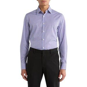 NEW Duchamp Men's 17 XL Slim Fit Dress Shirt Purple Plaid Stretch Cotton